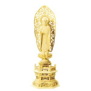 仏像　舟立弥陀　六角台座 仏像 中七肌粉 六角台座 舟立弥陀 6寸