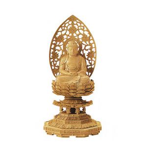 仏像 楠木地彫 八角台座 座弥陀如来像 （天台宗）他 金泥書 2.0～3.0