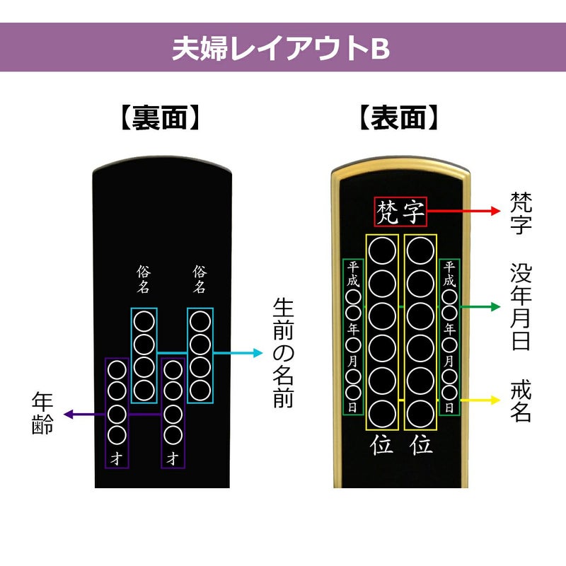 唐木位牌　紫檀　黒檀　蓮華付春日　高級位牌　夫婦レイアウト